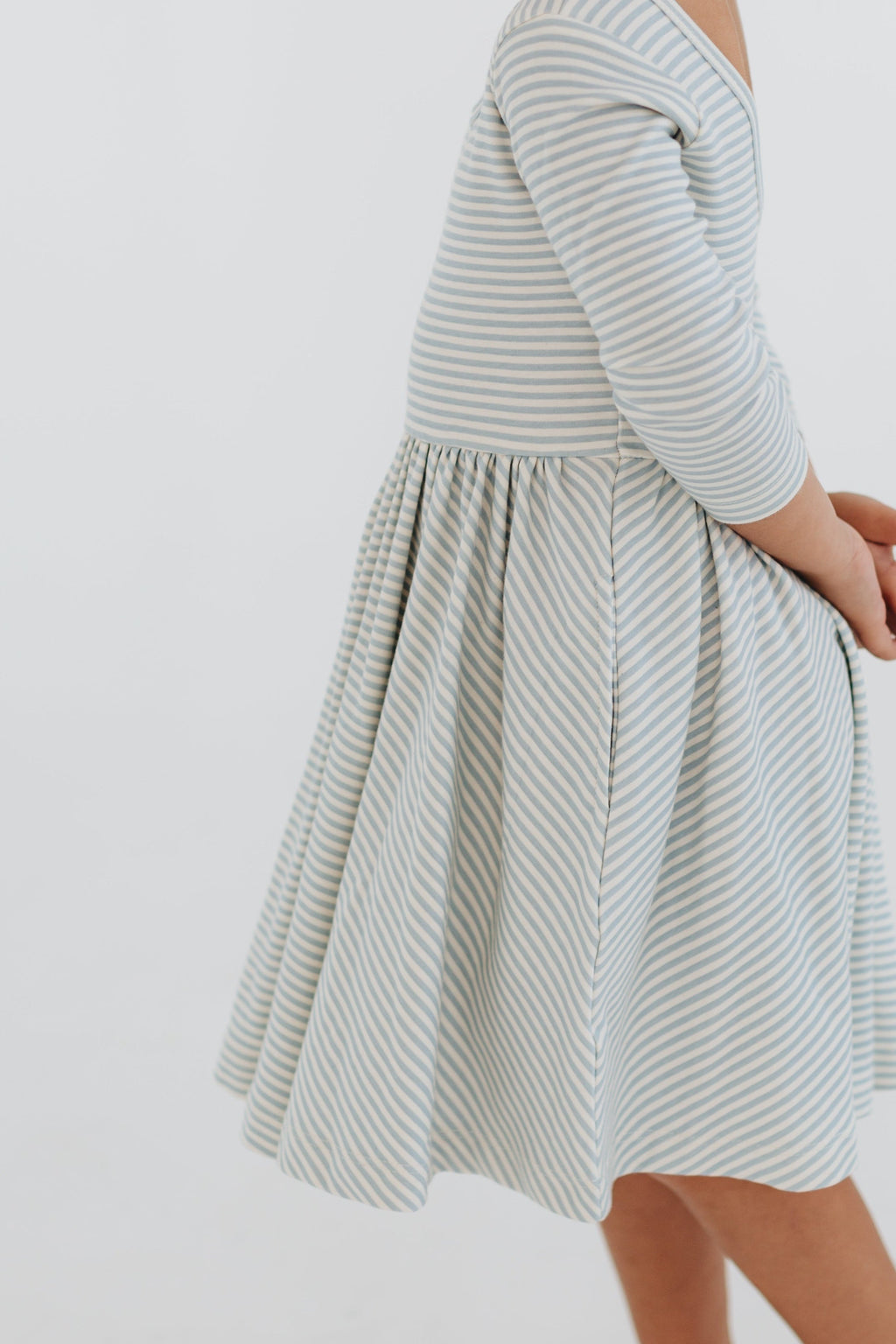 3/4 Sleeve Twirl Dress in Blue French Stripes