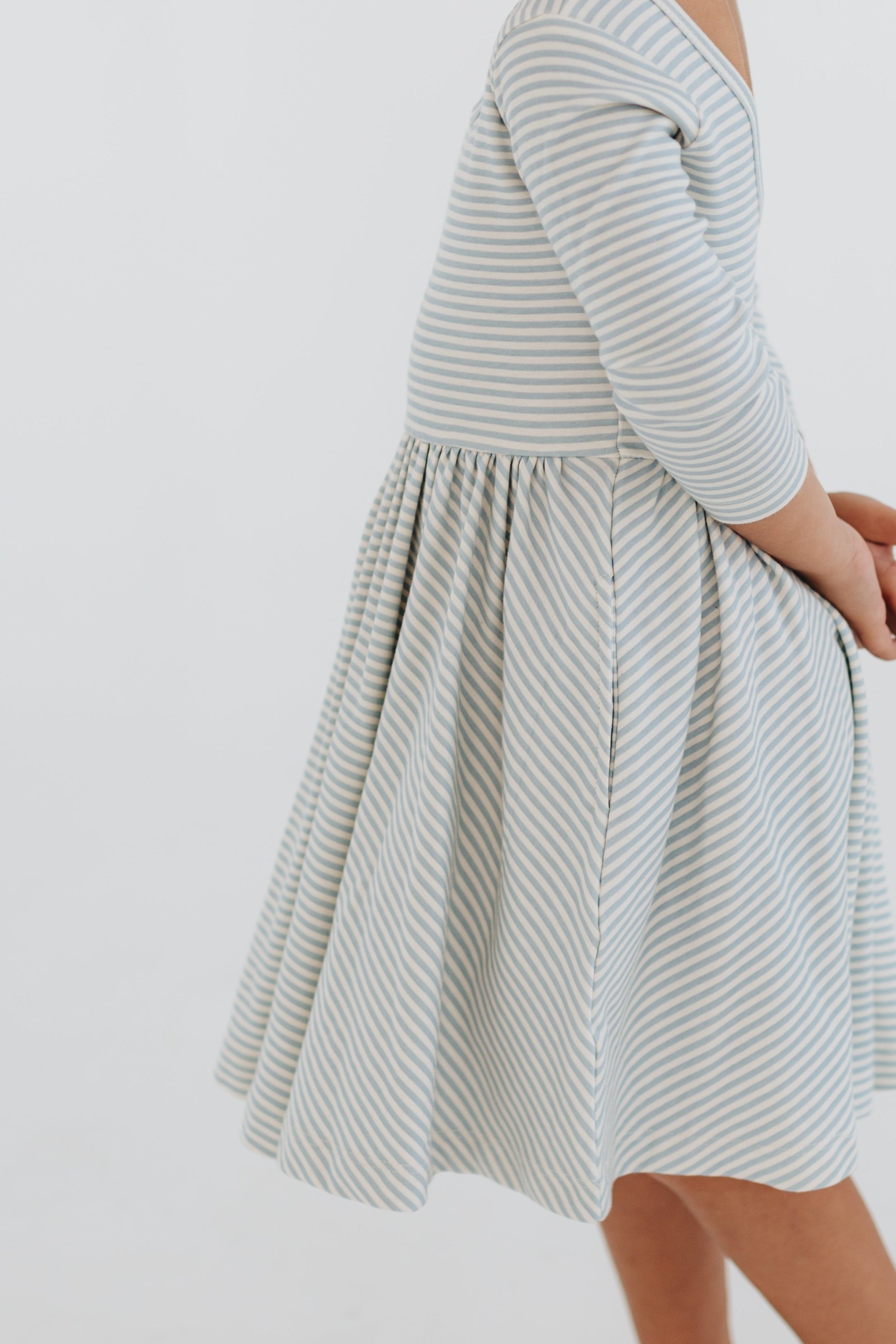 3/4 Sleeve Twirl Dress in Blue French Stripes
